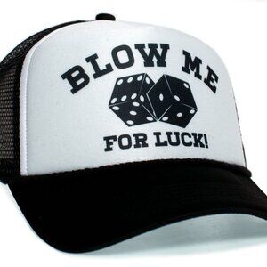 Blow Me for Luck – Funny Hat Adult One-Size Cap New Black/White
